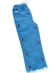 Ladybug Embroidered Baggy Denim Pants